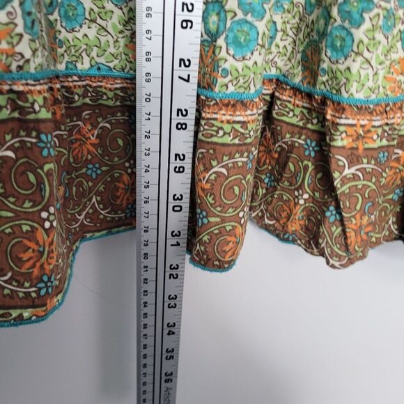 Ing earth tones floral pull on elastic waist boho Prairie tiered skirt size L - Picture 6 of 6